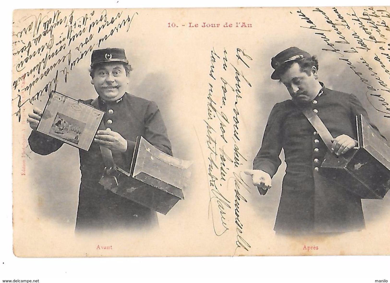 JOUR DE L'AN - AVANT...APRES La Vente Du CALENDRIER (des Postes 1903) ... LES ETRENNES DU FACTEUR - Bergeret 1903 - Post & Briefboten