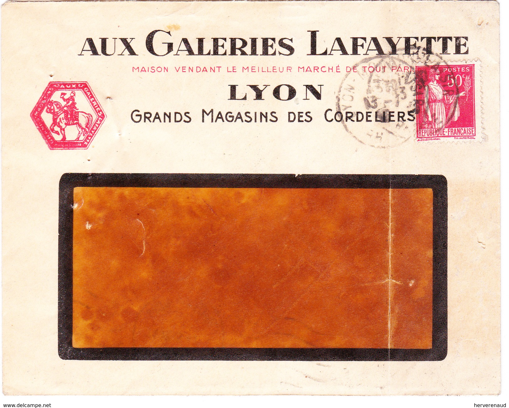 Paix 283 Sur Lettre "Galeries Lafayette" à Lyon, Pour Chalon-sur-Saône (1935) - Covers & Documents