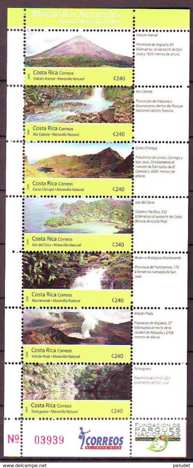 Costa Rica - 2009 National Parks  - Sheetlet Mint **, Mi 1731-1737, Sn 630, Sg 1890-1896 - Costa Rica