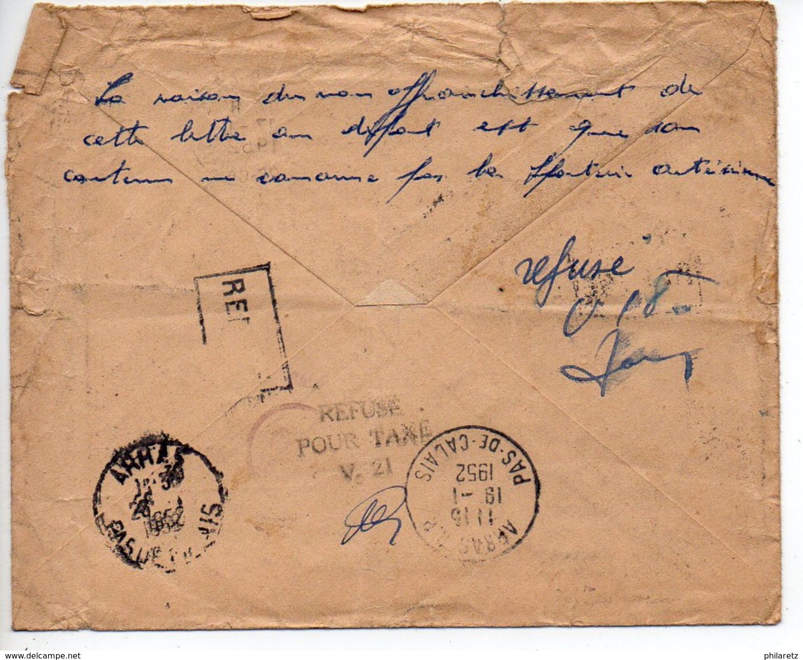 Taxe Gerbes - Cachets 'Détaxé Après Vérification Du Contenu' Et 'Refusé Pour Taxe / V. 21' D'Arras - 1859-1959 Lettres & Documents