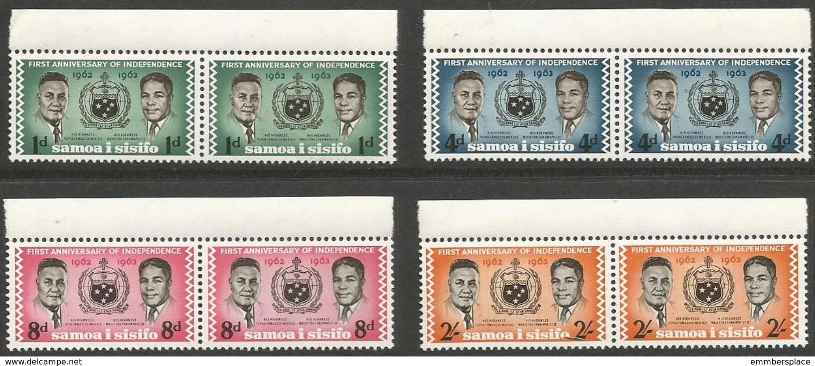 Samoa  - 1963 Independence Anniversary Margin Pairs MNH**  Sc 233-6 - Samoa