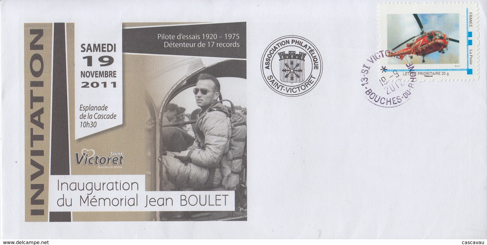 Enveloppe   Invitation  Mémorial   JEAN  BOULET     SAINT  VICTORET    2011 - Hélicoptères