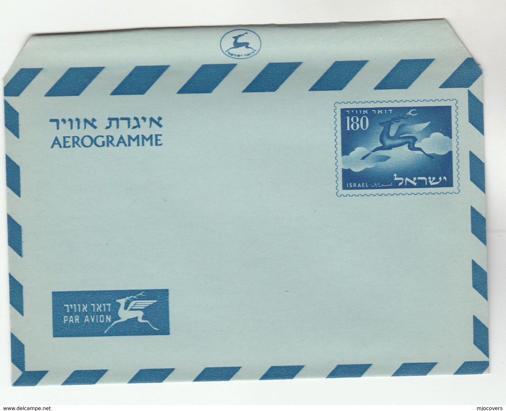 1955 ISRAEL 180 AEROGRAMME Postal Stationery Cover Stamps Deer - Covers & Documents