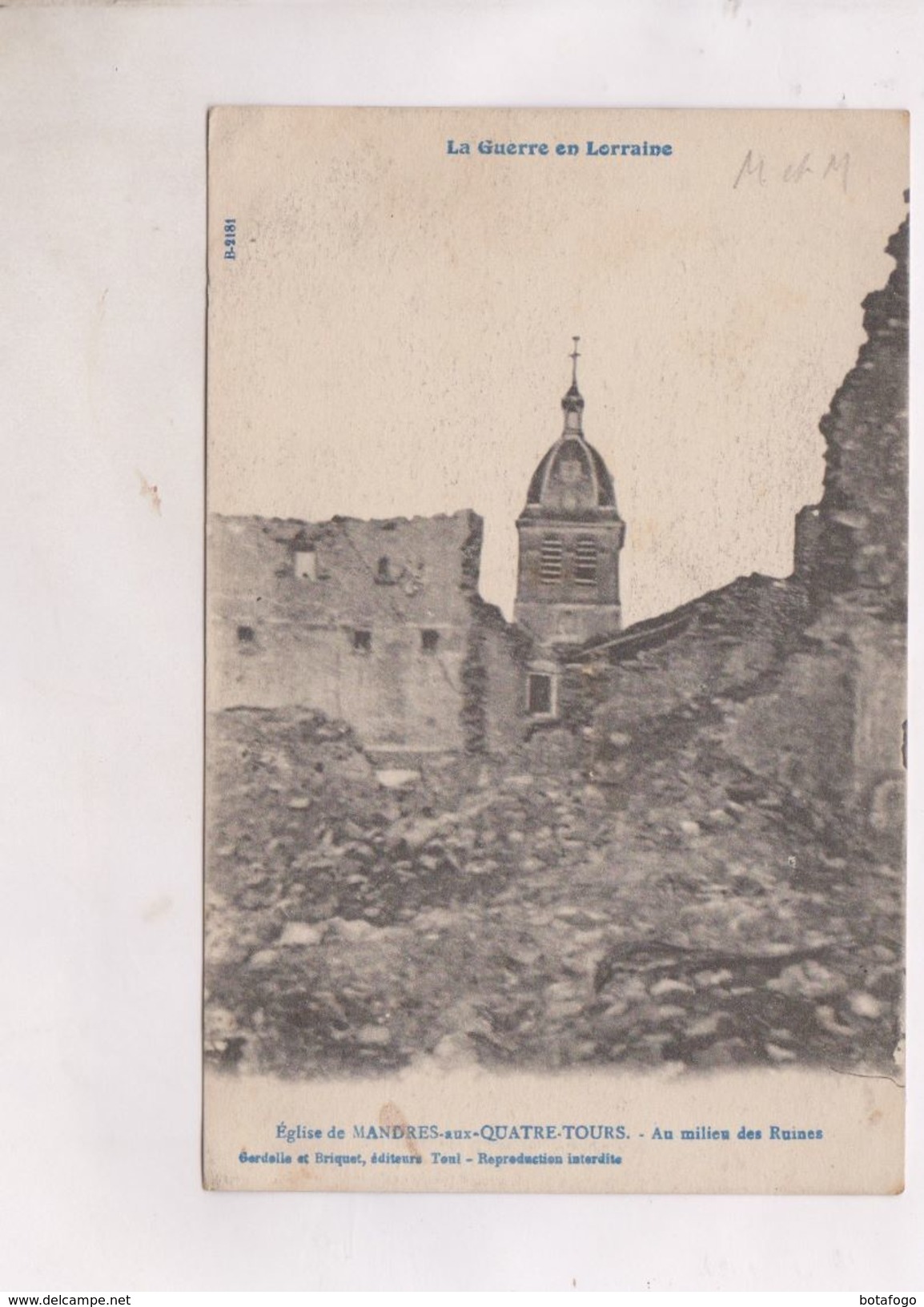 CPA GUERRE 14/18, MANDRES AUX QUATRE TOURS  EN RUINES, L EGLISE - Other & Unclassified