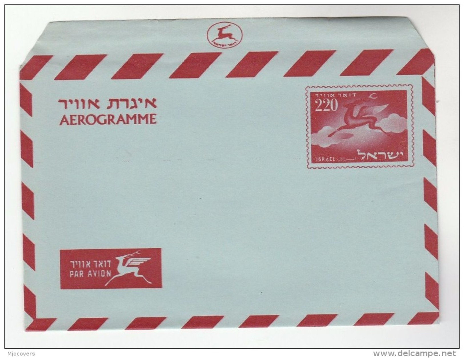 1955 ISRAEL 220 AEROGRAMME  Postal Stationery Cover Stamps Deer - Covers & Documents