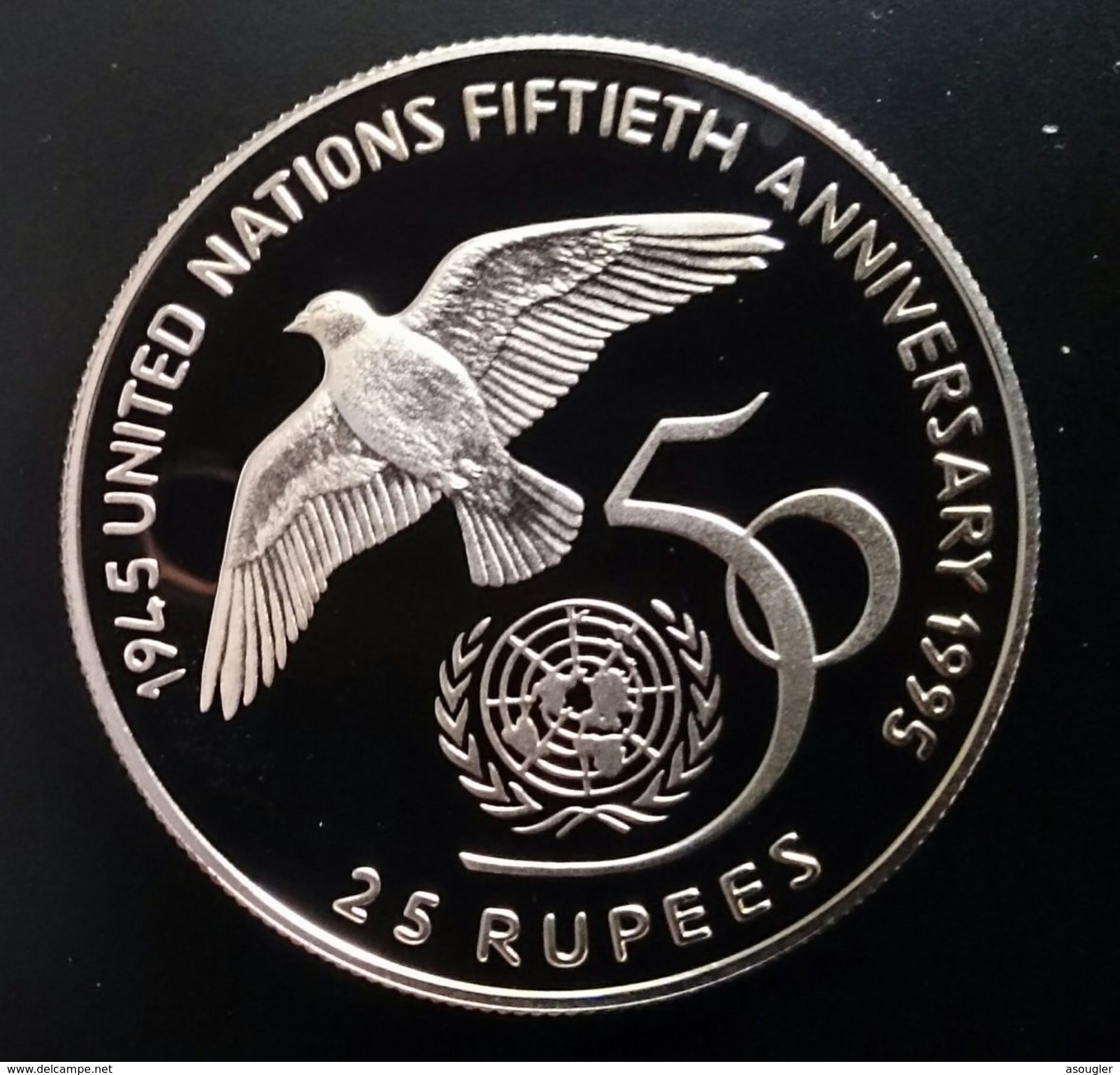 SEYCHELLES 25 RUPEES 1995 SILVER PROOF "50th Anniversary U.N." Free Shipping Via Registered Air Mail - Seychelles