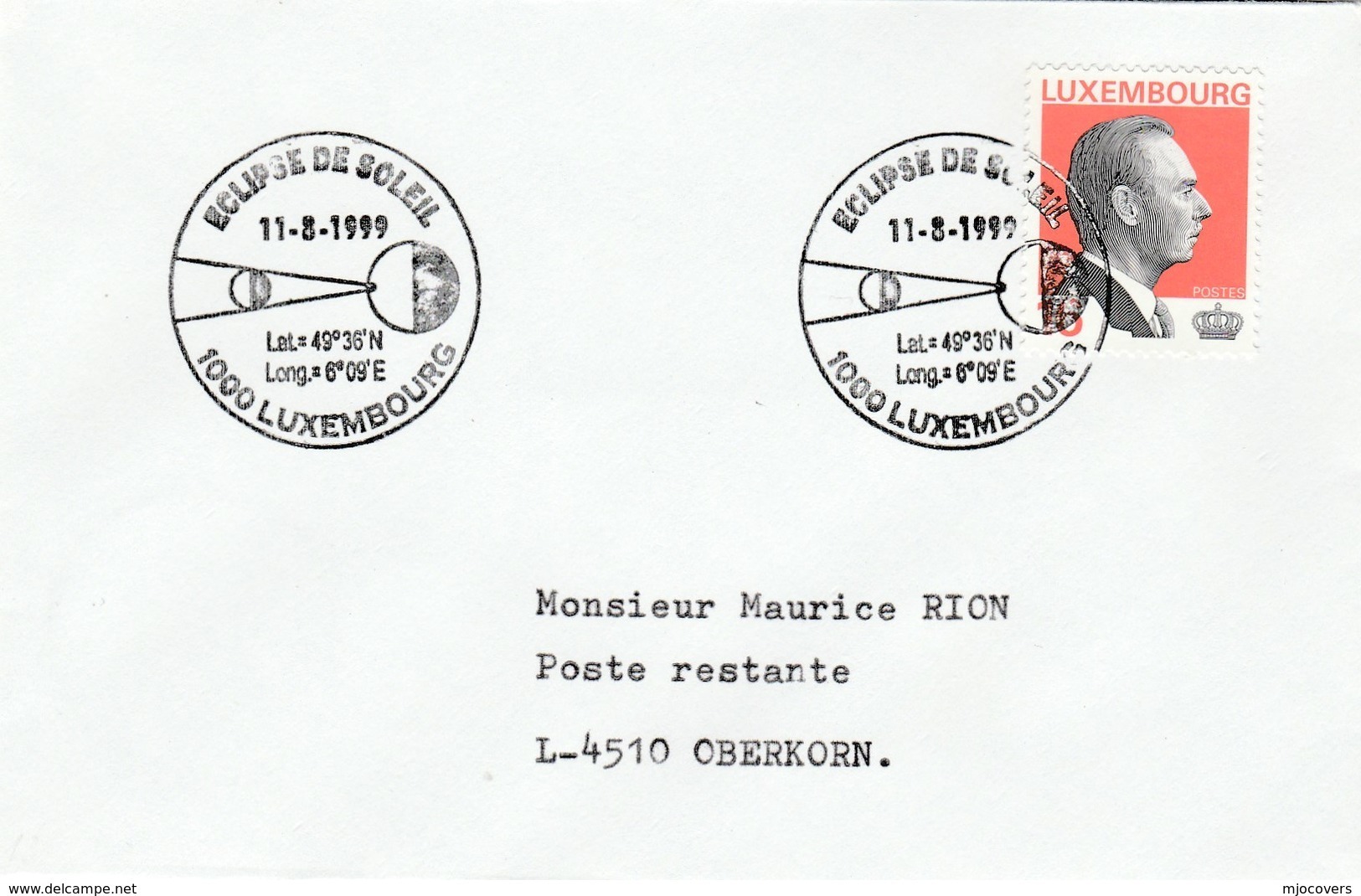 1999 11 Aug LUXEMBOURG SOLAR ECLIPSE EVENT COVER Stamps Astronomy Space - Astronomy