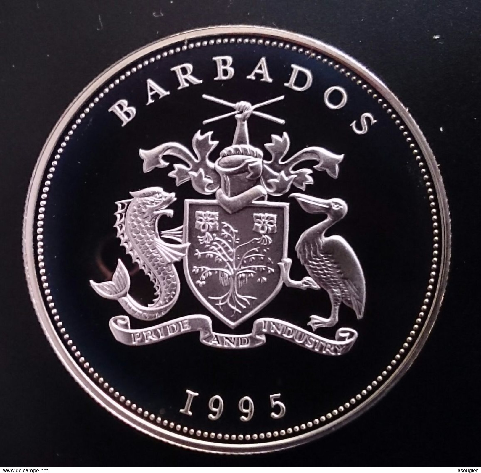 BARBADOS 5 DOLLARS 1995 SILVER PROOF "50th Anniversary - United Nations" Free Shipping Via Registered Air Mail - Barbados