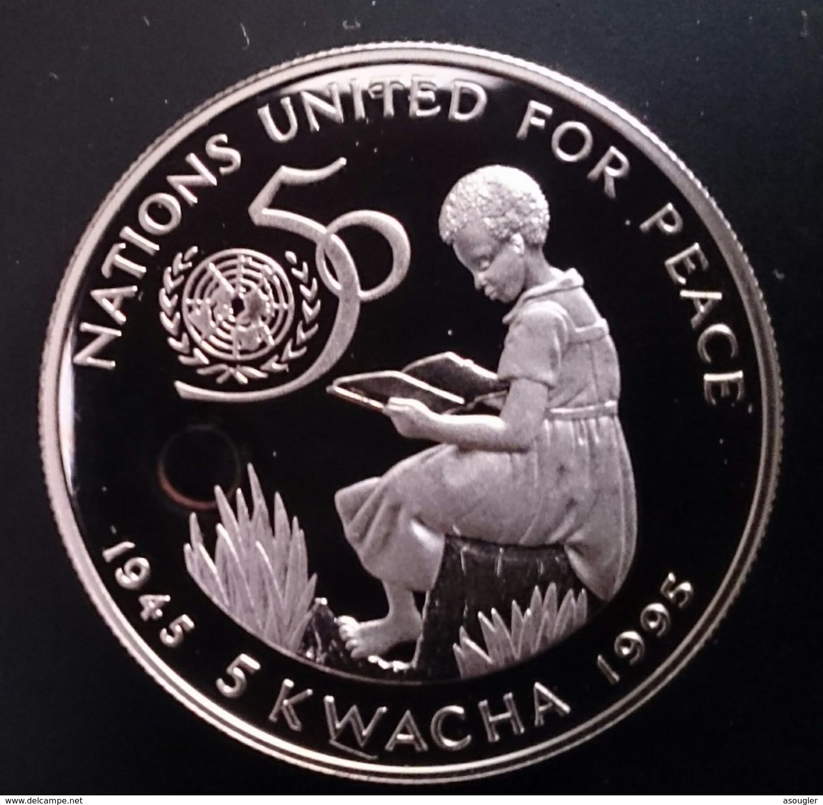 MALAWI 5 KWACHA 1995 SILVER PROOF "United Nations 50th Anniversary" Free Shipping Via Registered Air Mail - Malawi