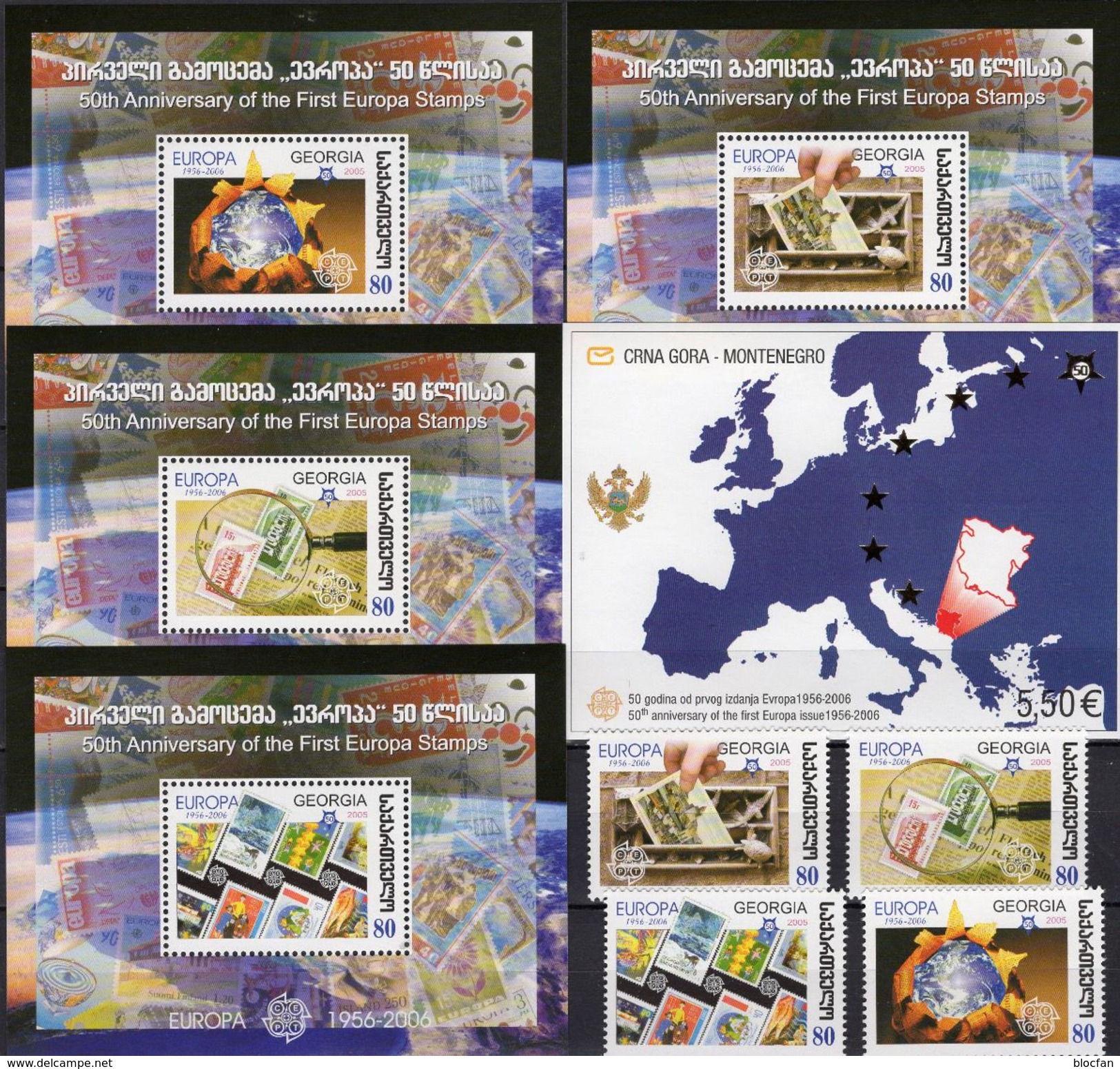 Blocs 1956-2006 Georgien 511/4+Blocks 35-38,Montenegro Bl.3 ** 44€ Stamps On Stamp Hojitas S/s Sheets M/s Bf EUROPA - Géorgie