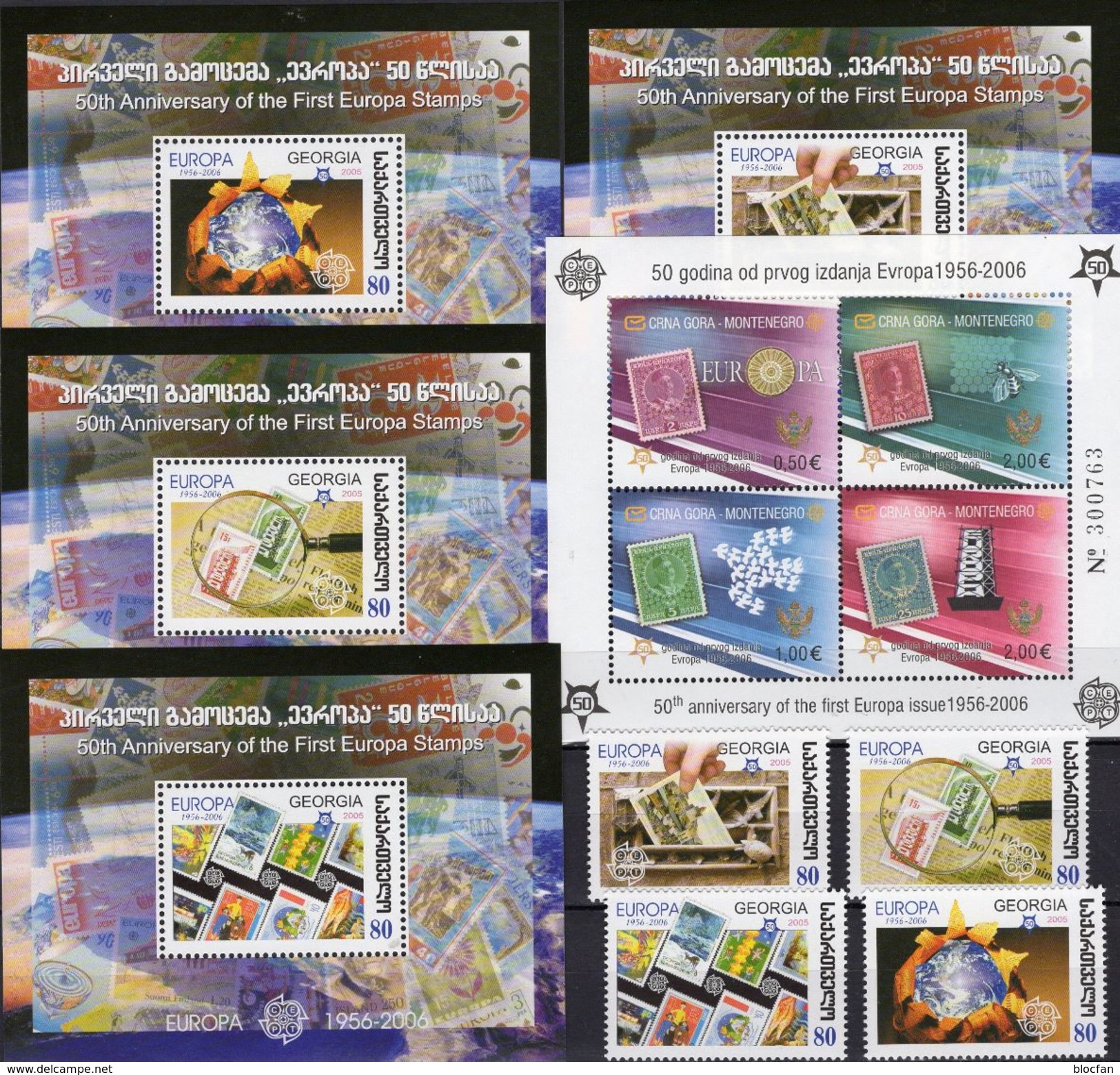 Blocs 1956-2006 Georgien 511/4,Blocks 35-38+Montenegro Bl.2 B ** 100€ Stamps On Stamp Hoja S/s Sheets M/s Bf EUROPA - Géorgie