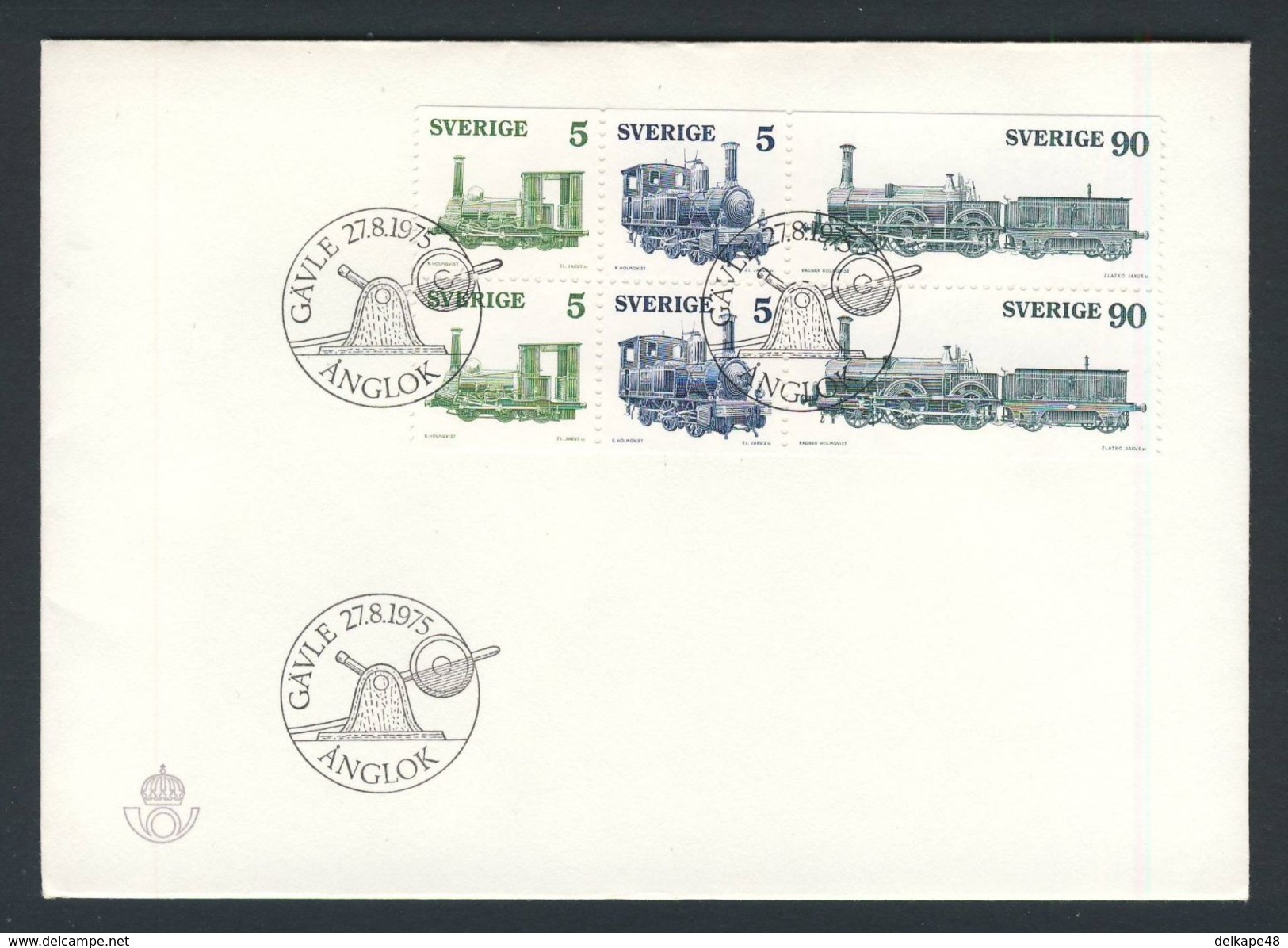 Sweden Sverige 1975 FDC + Mi H.Bl 79 YT 892 /4 - Swedish Steam Locomotives / Dampflokomotiven - Treinen