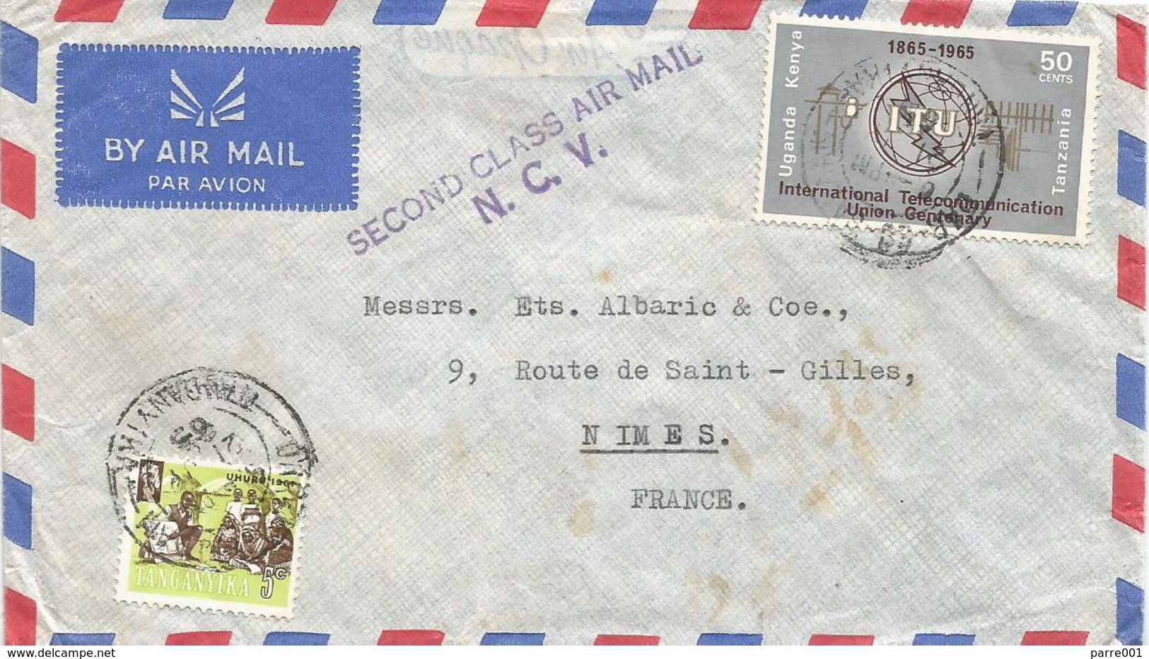 Kenya Uganda Tanzania 1965 Dar Es Salaam ITU Second Class Air Mail Handstamp Cover - Kenya, Uganda & Tanzania