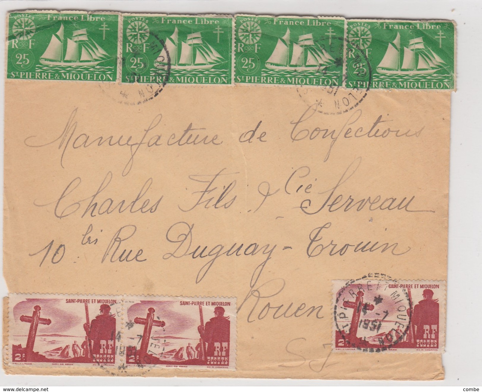 LETTRE ST PIERRE ET MIQUELON. 14.7.1951. ST PIERRE POUR ROUEN - Briefe U. Dokumente