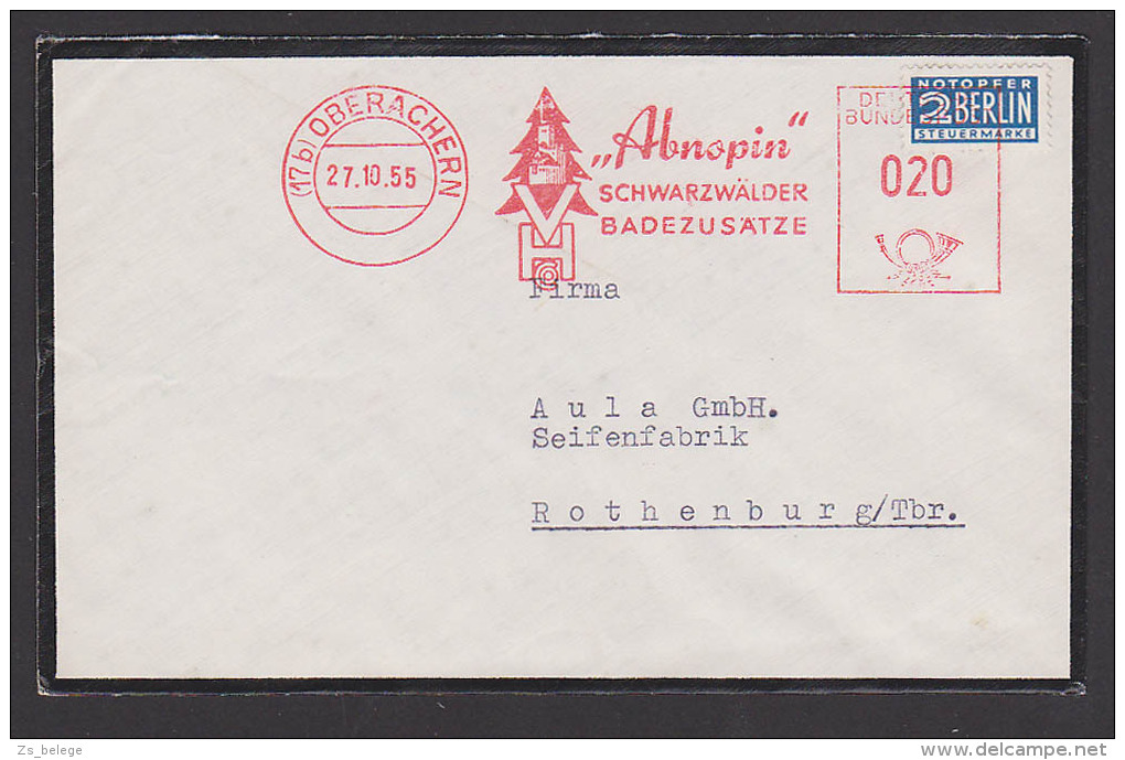 Oberachern AFS 1955 Abnospin Schwarzwälder Badezusätze  Mit Notopfermarke Berlin - Maschinenstempel (EMA)