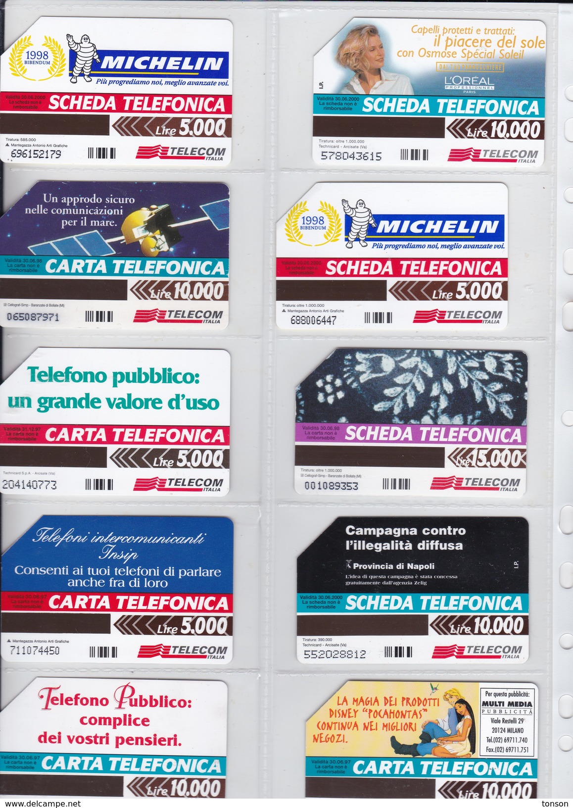 Italy, 10 Different Cards Number 7, Satellite, Michelin, Disney, Women, Sport, 2 Scans. - [4] Collections