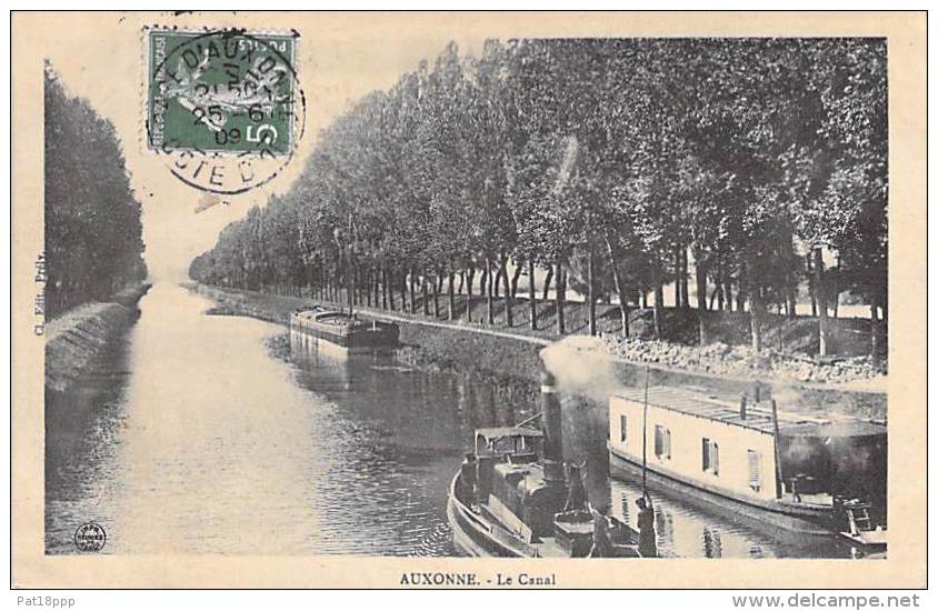 PENICHES Barge - 21 - AUXONNE Le Canal ( Remorqueur En 1er Plan ) CPA Astkähne Aken Chiatte Tugboat Schlepper Sleepboot - Remorqueurs