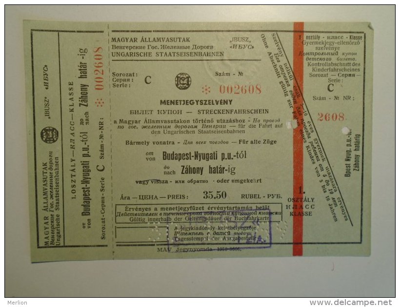 H5.6 MÁV - Railway  Ticket De Train - Hungary Budapest- Záhony - 1959 - Other & Unclassified