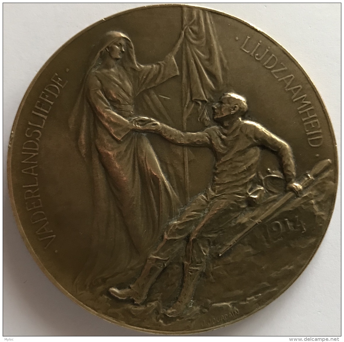 Médaille Bronze. Kardinaal Mercier. Nationale Hulde Vaderlandsliefde.  Jules Jourdain. 65mm - 84 Gr. - Profesionales / De Sociedad