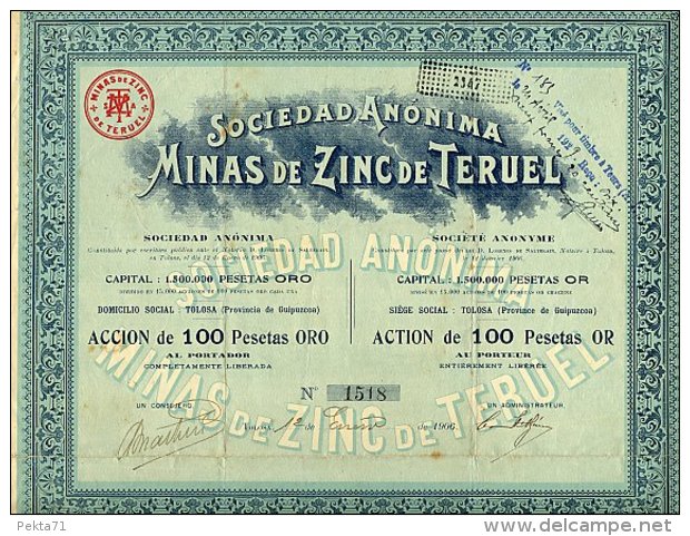 S. A. MINAS DE ZINC DE TERUEL 1906 - Bergbau