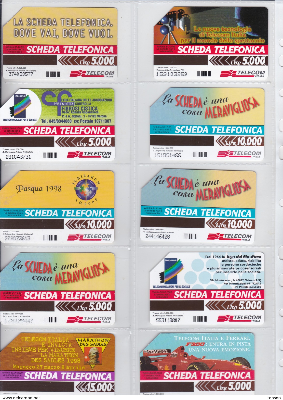 Italy, 10 Different Cards Number 8, Ferarri, Women, Marathon, Movie, 2 Scans. - Collections