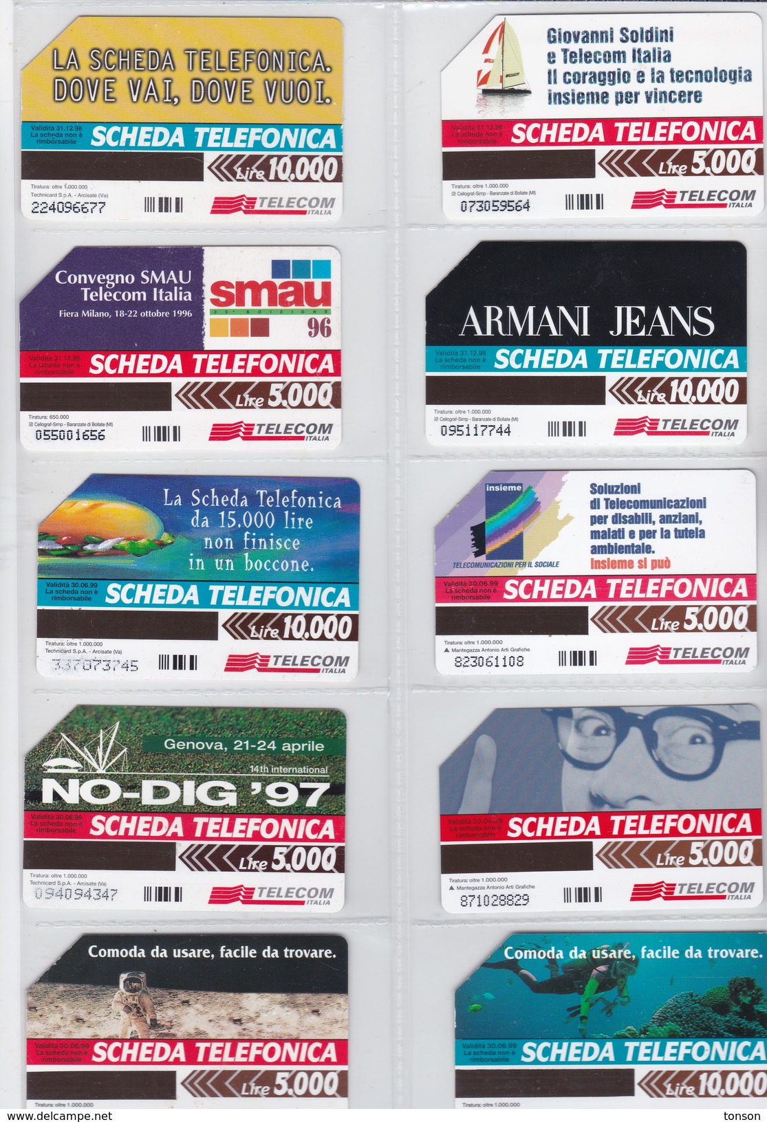 Italy, 10 Different Cards Number 12, Armani Jeans, Food, Diver, Golf, Space, 2 Scans. - Collezioni
