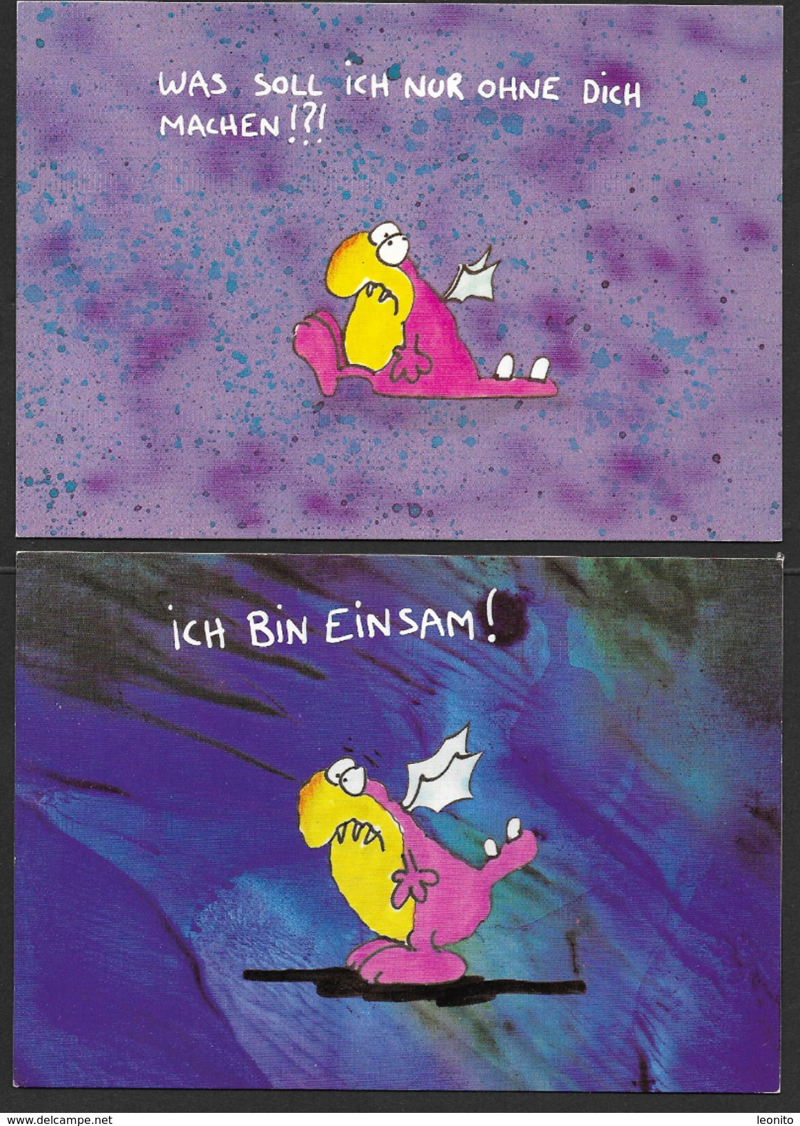 LITTLE MONSTER CARDS Ich Bin Einsam Was Soll Ich Nur Ohne Dich Machen 08 + 14 (11 X 16 Cm) 2 Karten - Autres & Non Classés