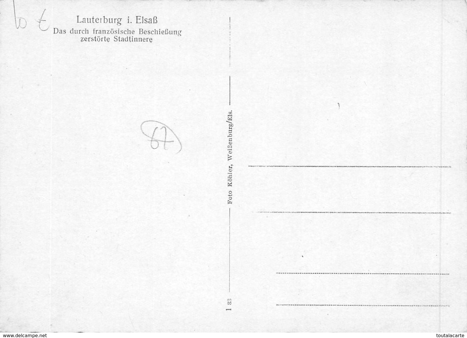 CPSM 67 LAUTERBOURG LAUTERBURG I ELSAB DAS DURCH FRANZOSISCHE BESCHIEBUNG ZERSTORTE STADTINNERE   Grand Format 15 X 10,5 - Lauterbourg