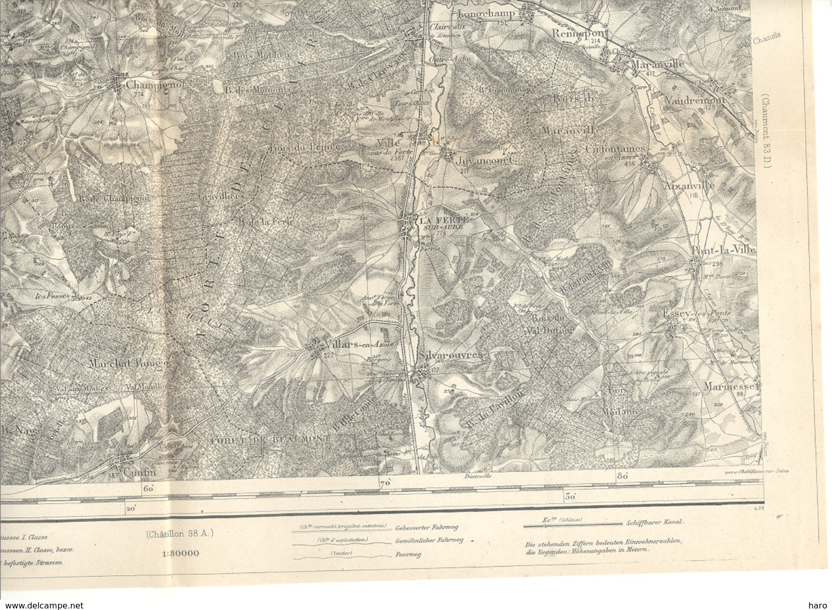 Carte D'état Major (2 Pièces)- 1 : 80 000 - CHAUMONT(83 B Et C) Edition Allemande  (b215)- Guerre 14/18 - Mapas Geográficas