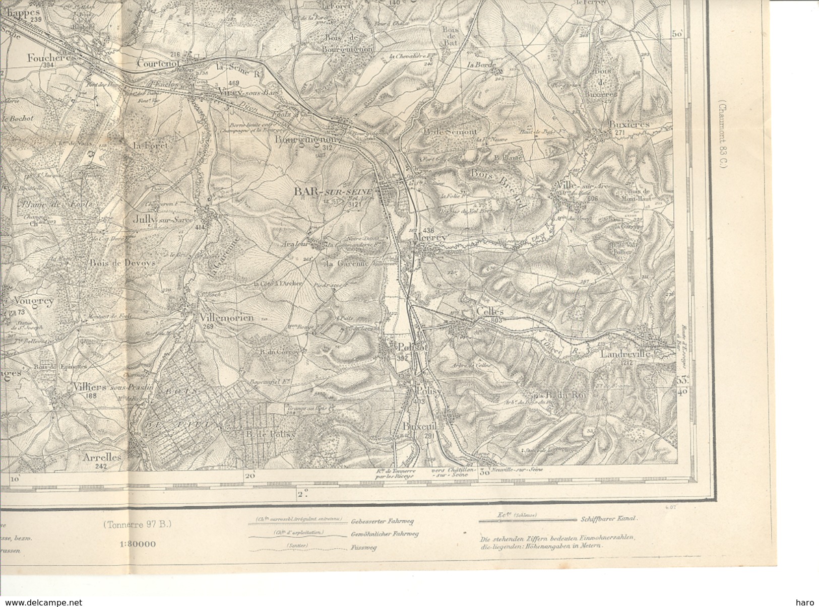 Carte D'état Major (2 Pièces)- 1 : 80 000 - TROYES (82 C Et D) Edition Allemande  (b215)- Guerre 14/18 - Carte Geographique