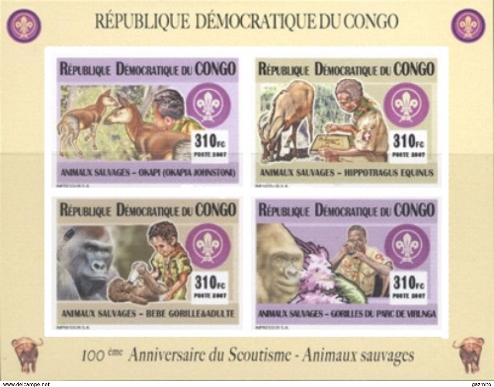 Congo Ex Zaire 2007, Scout, Gorilla, Oryx, 4val In BF IMPERFORATED - Gorilas