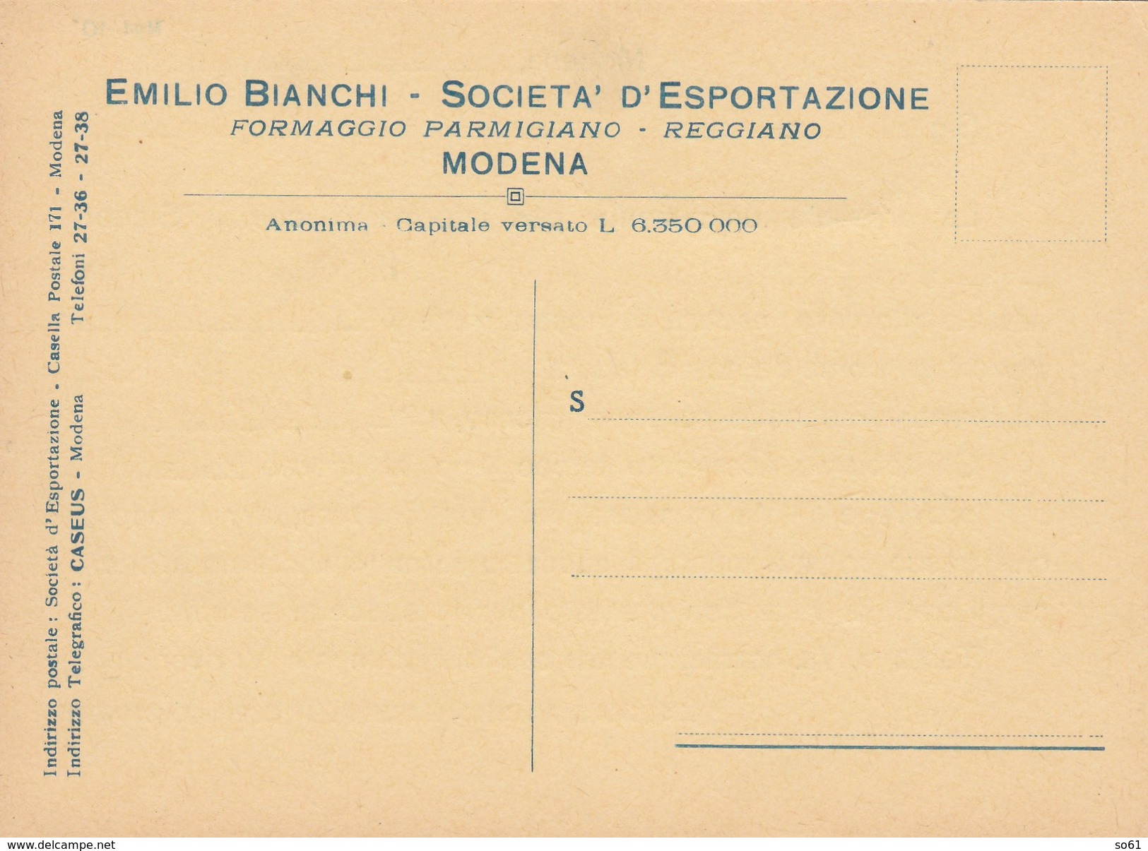 7312.   Emilio Bianchi - Società D' Esportazione - Formaggio Parmigiano Reggiano - Modena - Altri & Non Classificati