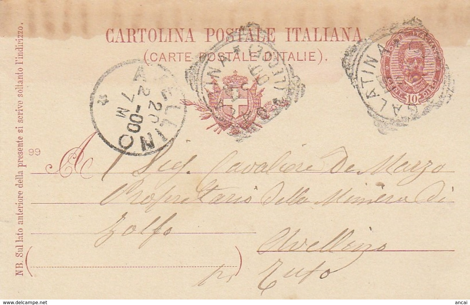 Galatina. 1900. Annullo Tondo Riquadrato GALATINA (LECCE),  Su Cartolina Postale. - Storia Postale