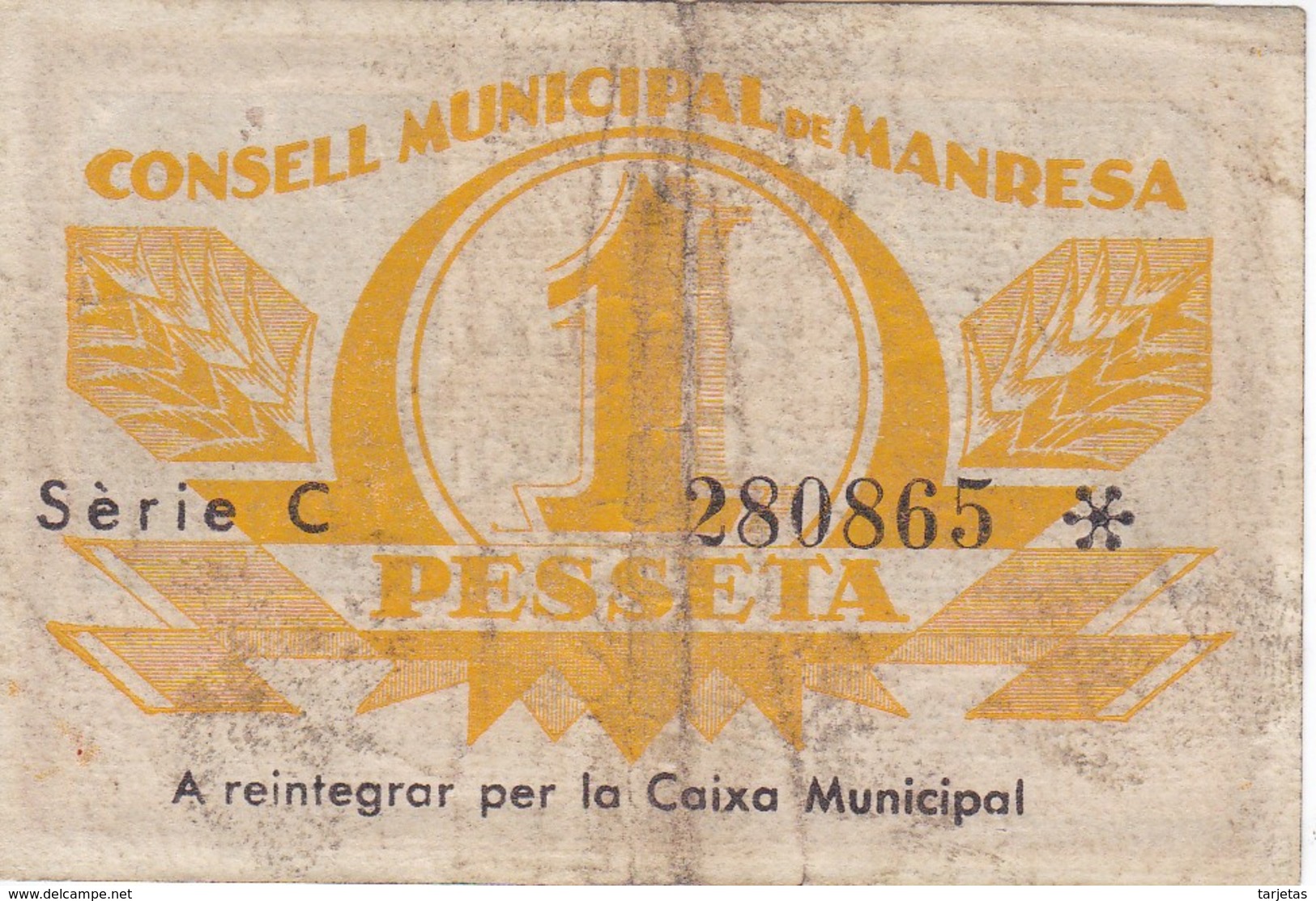 BILLETE DE 1 PESETA DEL CONSELL MUNICIPAL DE MANRESA DEL AÑO 1937 SERIE C - Otros & Sin Clasificación