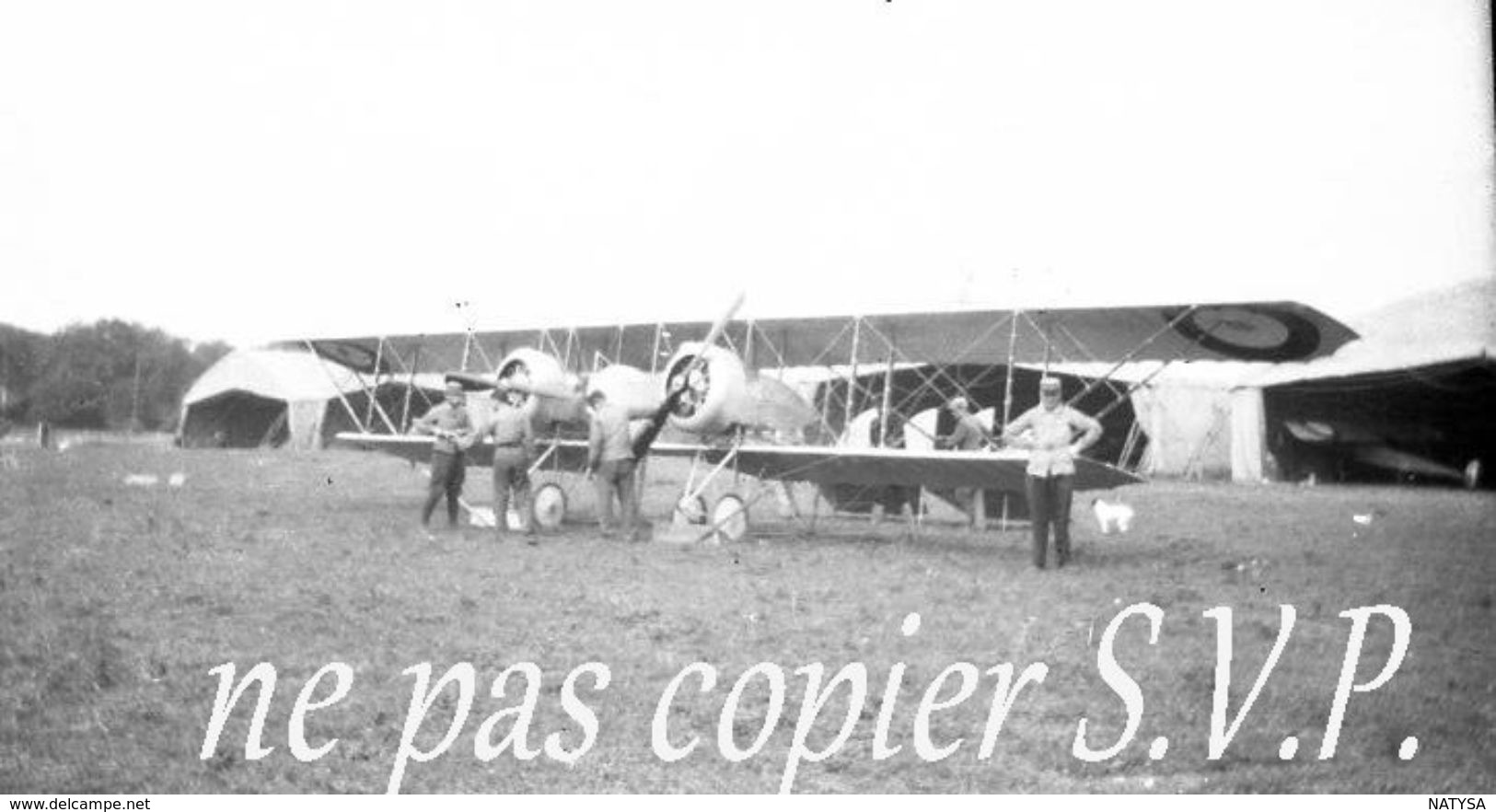 Guerre 14-18 AVIATION AVION CAUDRON 4 BIMOTEUR PLAN ANIME Négatif De Militaire Escadrille VB 110 - 1914-18