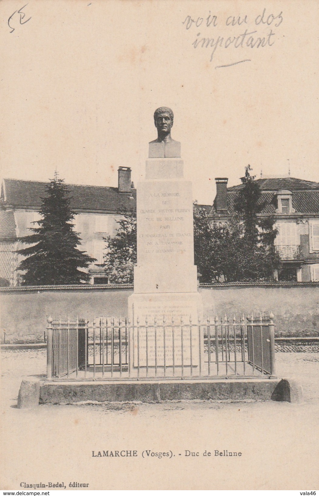 LAMARCHE  88 VOSGES   CPA MONUMENT DU DUC DE BELLUNE - Lamarche