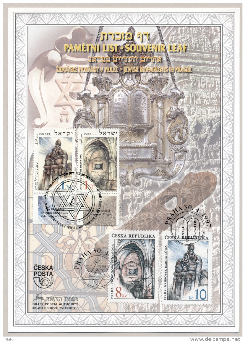 Israel - 1997 - Souvenir Leaf Jewish Monuments In Prague - Combined Issue With Ceska Republika - Brieven En Documenten