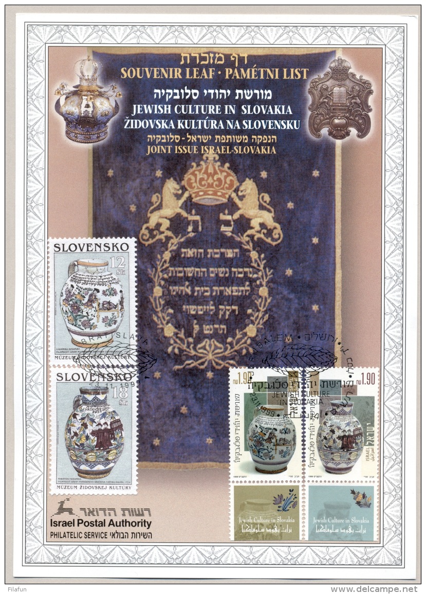 Israel - 1999 - Souvenir Leaf Jewish Culture In Slovakia - Combined Issue With Slovensko - Brieven En Documenten