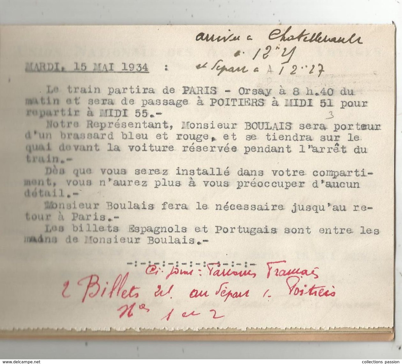 Carnet De Voyage à Forfait ,1934 , Excursion Au Portugal , Maison Du Tourisme ,Paris , 3 Scans , Frais Fr : .1.95 E - Autres & Non Classés