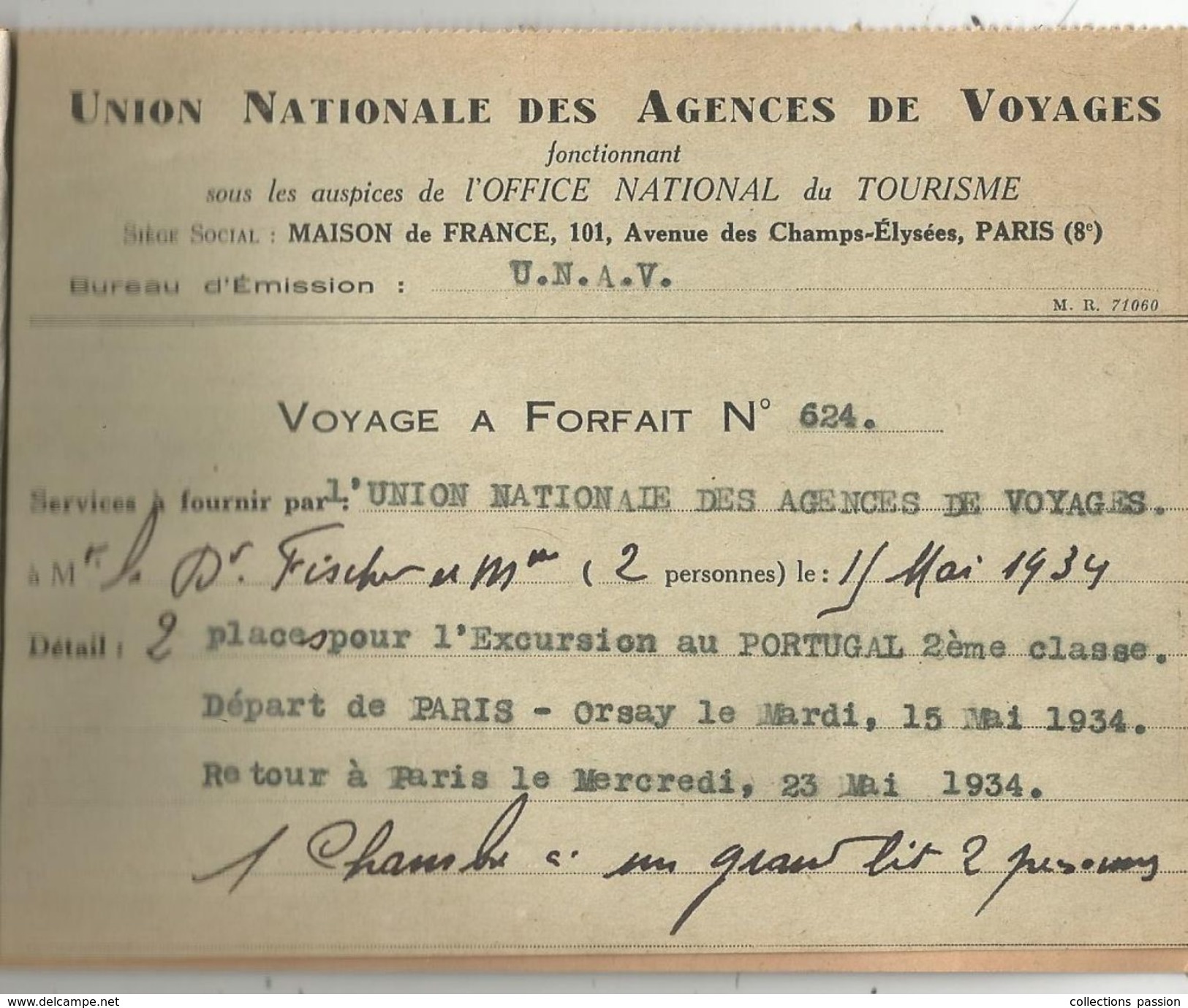 Carnet De Voyage à Forfait ,1934 , Excursion Au Portugal , Maison Du Tourisme ,Paris , 3 Scans , Frais Fr : .1.95 E - Autres & Non Classés