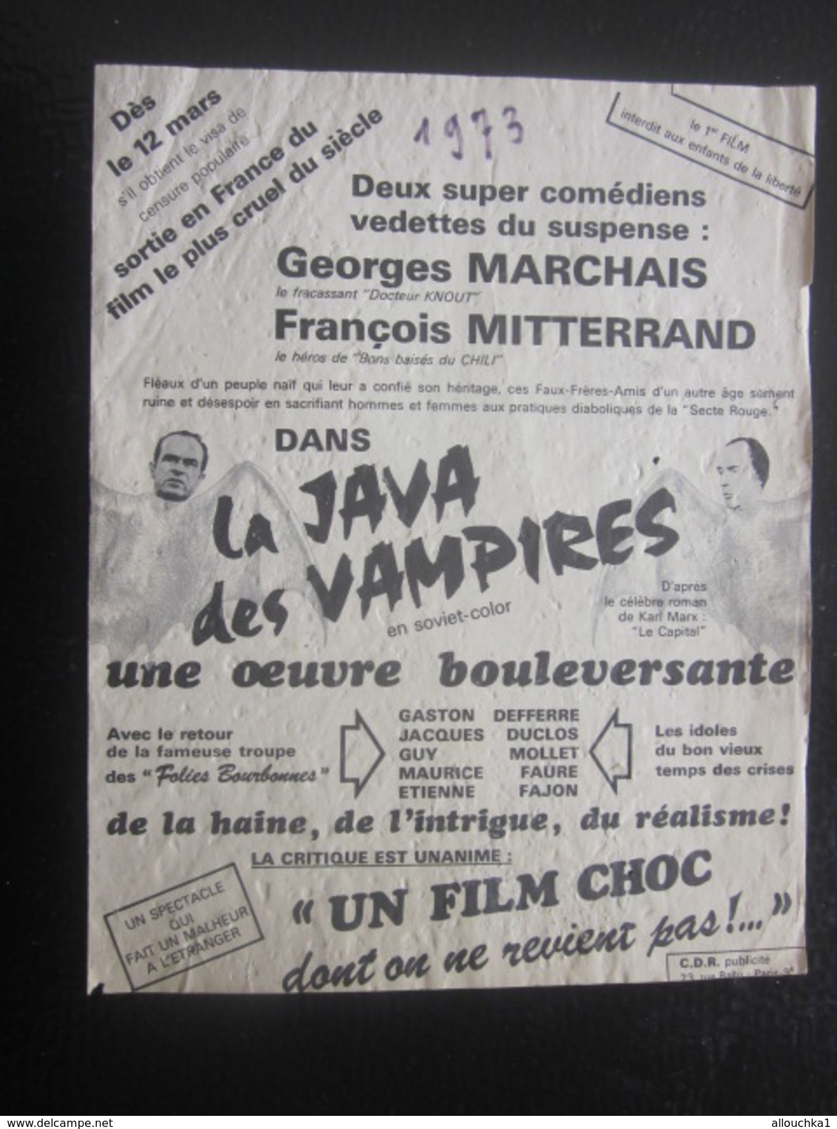 12-3-1973 Publicité Politique Satirique Original"La Java Des Vampires"G.Marchais F.Mitterrand"Film Choc"en Soviet Color - Documents Historiques