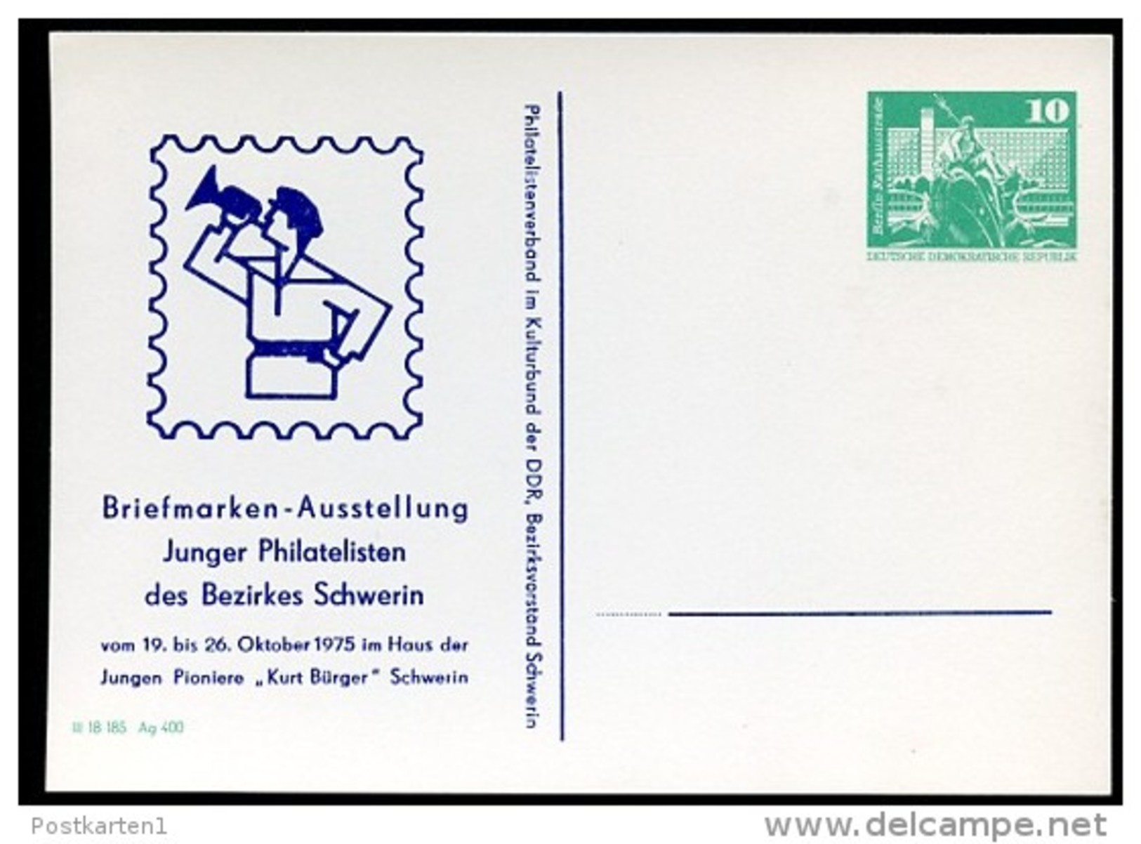 DDR PP16 D2/055 Privat-Postkarte AUSSTELLUNG Schwerin 1975 NGK 3,00 € - Cartes Postales Privées - Neuves