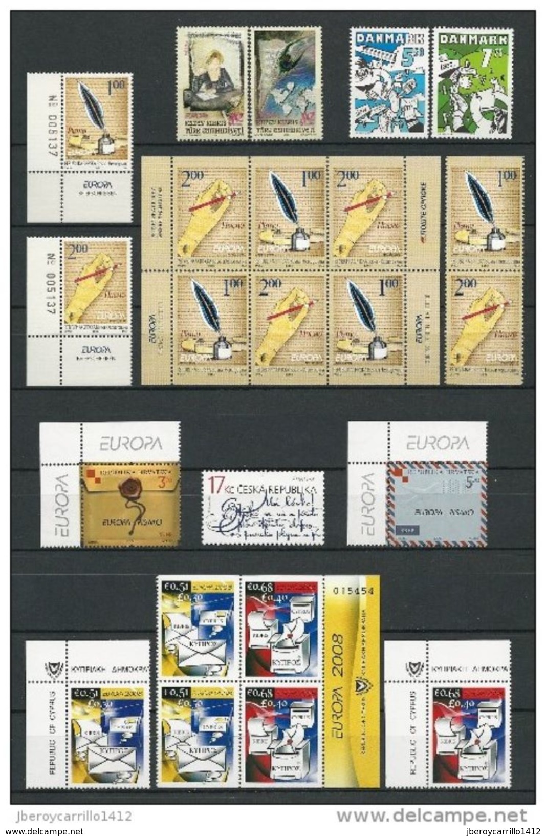 EUROPA 2008- “LA CARTA ESCRITA - DER BRIEF"- COLECCIÓN  MUY COMPLETA DE SELLOS y HOJITAS BLOQUE.- EMITEN 65 PAÍSES