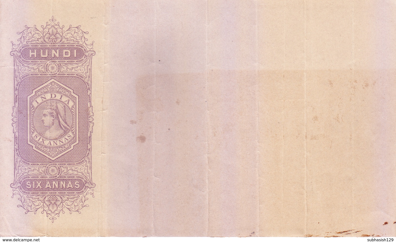 BRITISH INDIA - HUNDI / BILLS OF EXCHANGE - QUEEN VICTORIA - SIX ANNAS - UNUSED / MINT - Bills Of Exchange