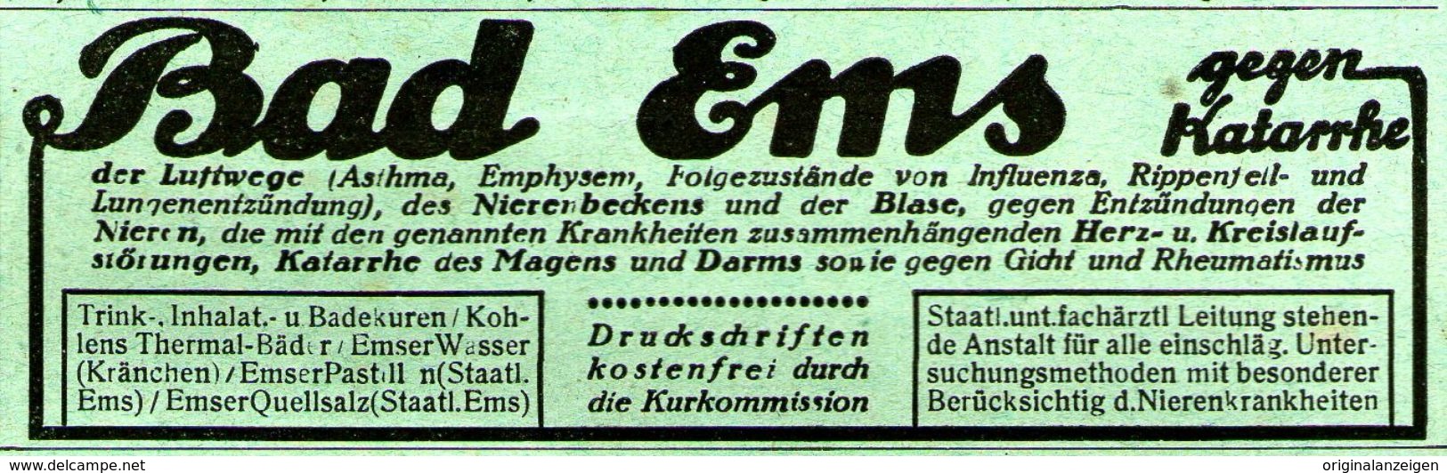 Original-Werbung/ Anzeige 1920 - BAD EMS - Ca. 110 X 35 Mm - Werbung