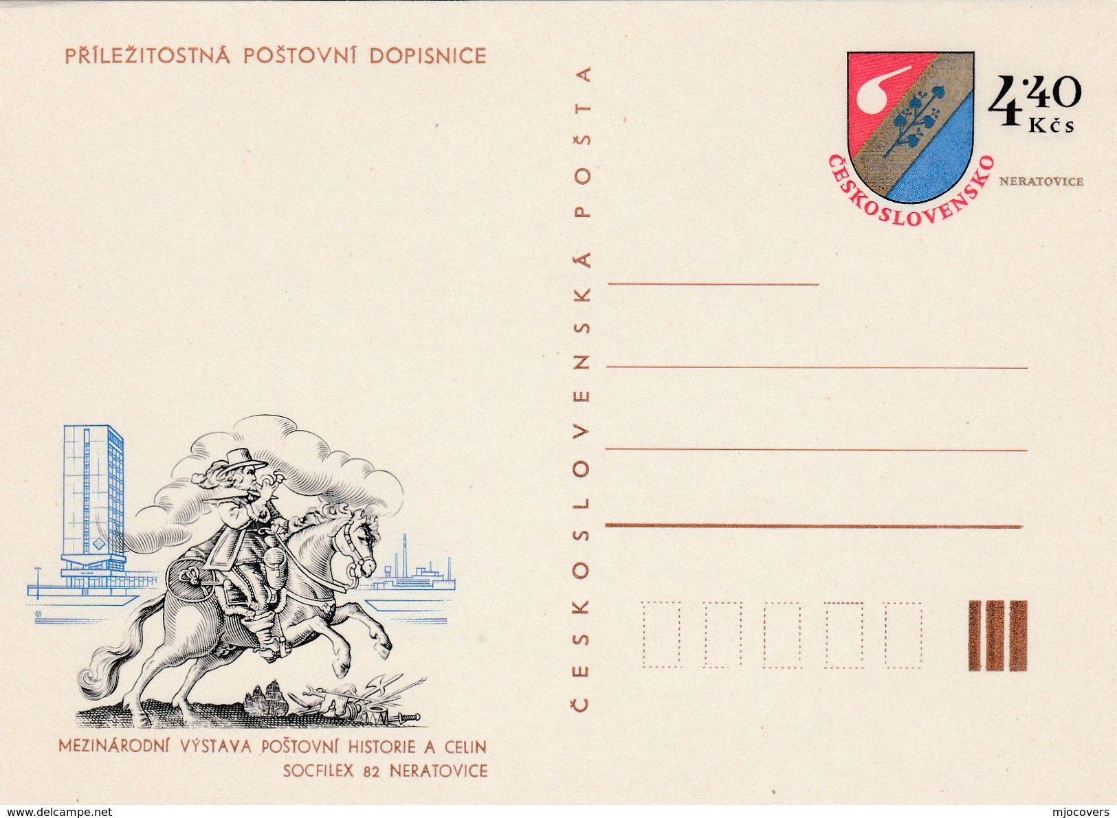 1982 CZECHOSLOVAKIA 4.40k Postal STATIONERY CARD SOCFILEX Illus GALLOPING HORSE  Cover Stamps - Postcards