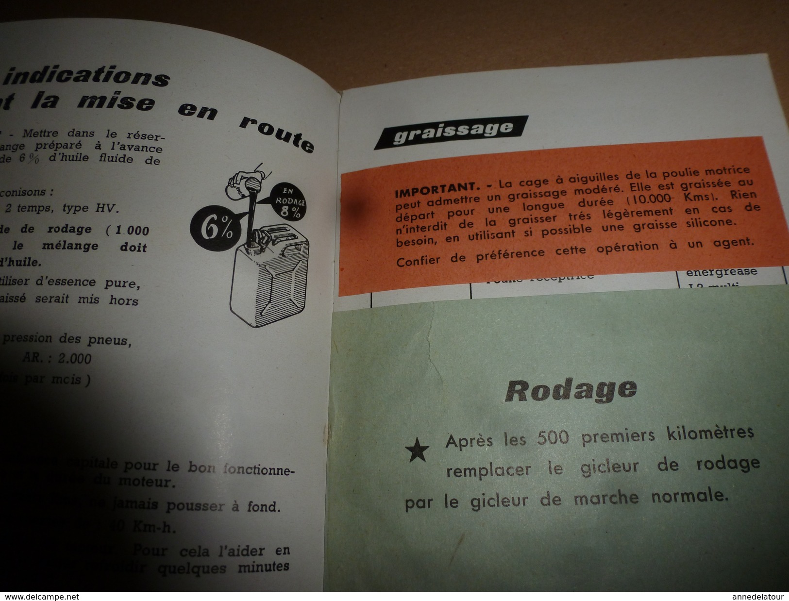 1950- 1960  Notice d'ENTRETIEN pour CYCLOMOTEUR  2 TEMPS  BB PEUGEOT MONOVITESSE