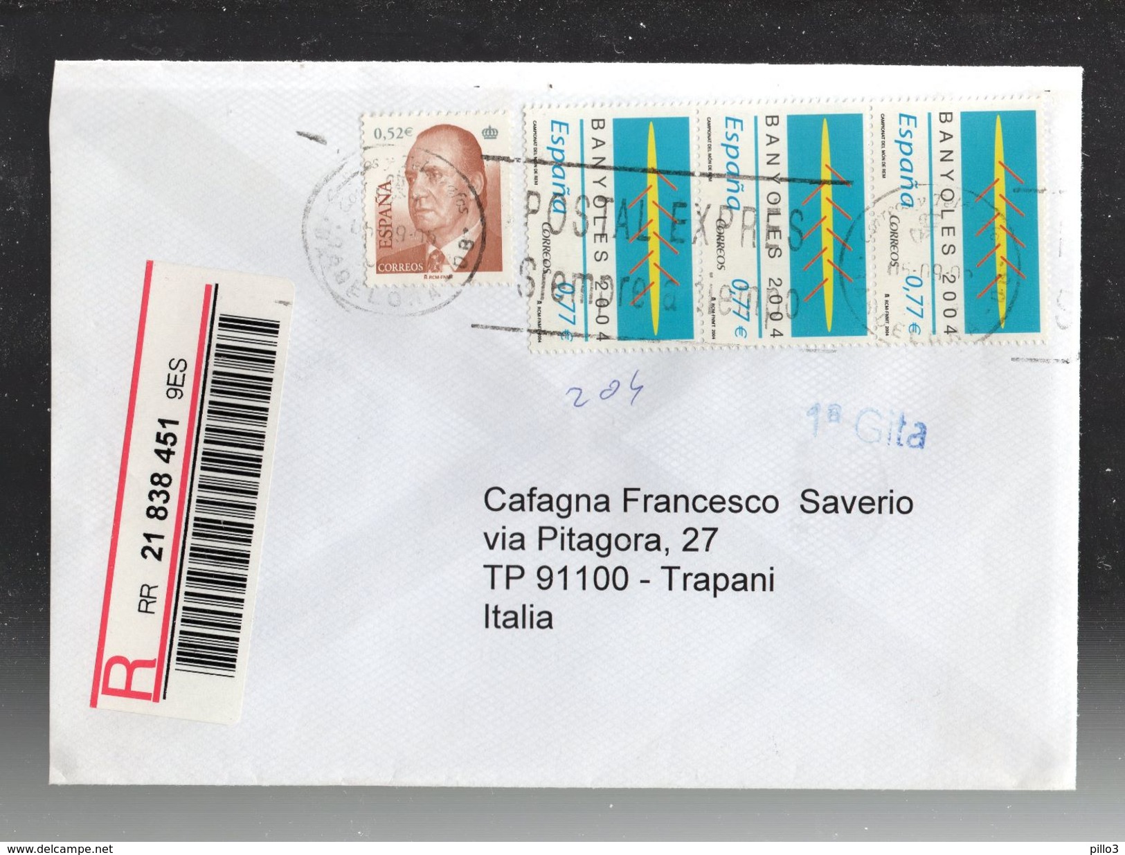 SPAGNA : Re JUAN CARLOS Del 2004 Yvert.3616 + Striscia Mondiali Canottaggio Yvert.3634 - Storia Postale