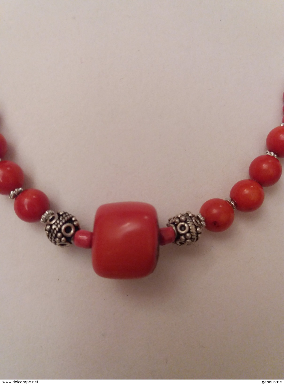 Belle Parrure En Corail Rouge Collier + Pendants D'oreilles - Collane/Catenine