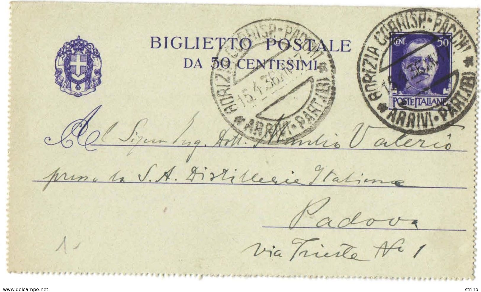 R748) V.E.III BIGLIETTO POSTALE 50 C. IMPERIALE 1931 VIAGGIATO - Interi Postali